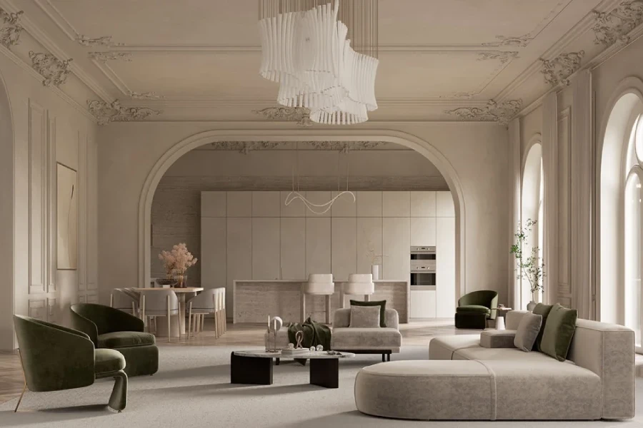 طراحی پذیرایی به سبک معماری نئوکلاسیک